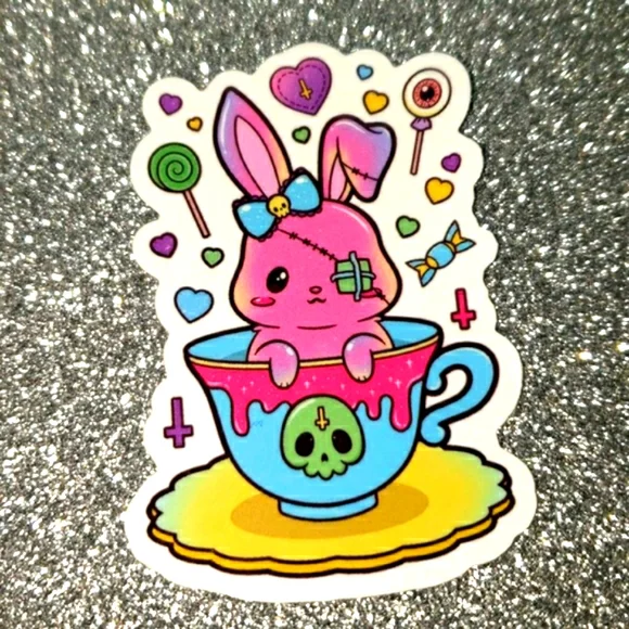 10/$10 GOTHIC PASTEL waterproof sticker Bunny Teacup - Picture 1 of 7